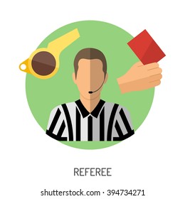 Soccer and Football Flat Icon Set for Flyer, Poster, Web Site like Referee, Whistle and Red Card.