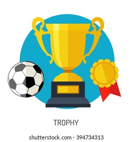 Soccer and Football Flat Icon Set for Flyer, Poster, Web Site like Ball and Trophy.