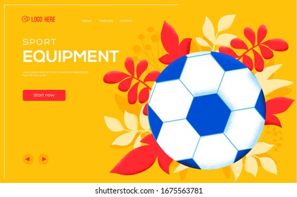 soccer or football flyer, web banner, ui header, enter site. Invitation concept background. Layout illustration modern slider page. Grain texture, noise effect