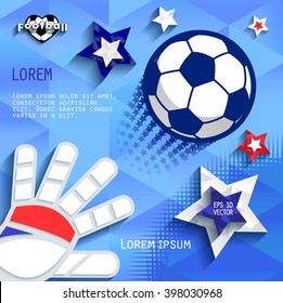 Soccer (football). Flying the ball and the goalie glove. Cover. eps10