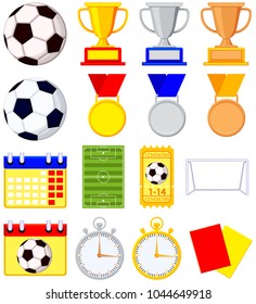 Soccer football game cartoon icon 16 element set. Sport vector illustration for gift card, flayer, certificate banner, icon, logo, patch sticker