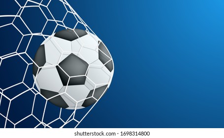 Soccer or football game tournament concept. Realistic Ball in the net or mesh goal. Vector illustration design.