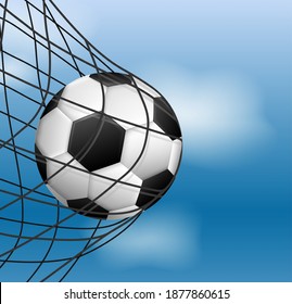 Soccer or football game tournament concept. Design of banner for sport events. Template of advertising for championship of soccer or football, 3D illustration.