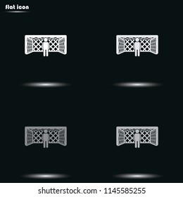 Soccer football gate and football player flat grayscale vector icon.