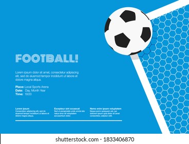 Soccer, Football, Goal Landing Page, Landscape. Ball, Goalpost, Crossbar and Net on a Bright Blue Sky. Cropped, Dynamic Angle. Flat, Simple, Retro style - Vector
