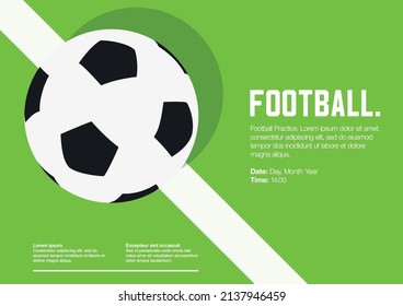 Soccer, Football, Goal Landscape Poster. Ball, Green Pitch. Practice, Tournament And League. Dynamic, Cropped Angle. Flat, Simple, Retro Style - Vector