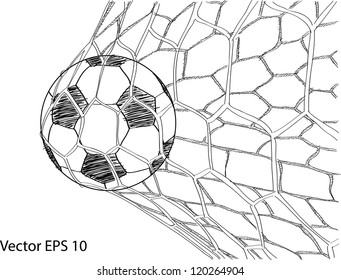 Soccer Football in Goal Net Vector Sketch Up, EPS 10.