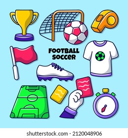 Soccer football hand drawn element with colored clipart outline style