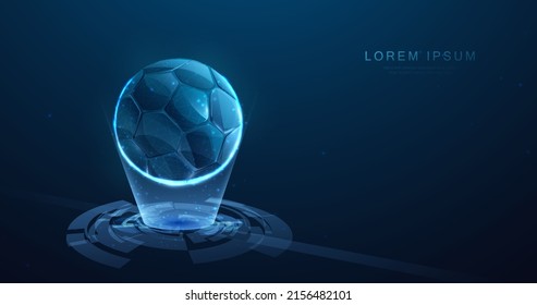 Fútbol de fútbol. Tecnología holográfica con una bola. líneas, triángulos y diseños de estilo de partículas. alambre geométrico