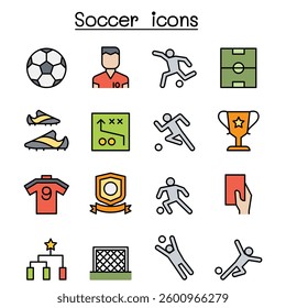 Soccer ,Football icon set in colorline style