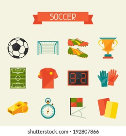 Soccer (football) icon set in flat design style.