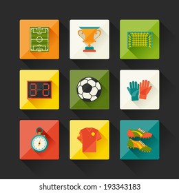 Soccer (football) icon set in flat design style.