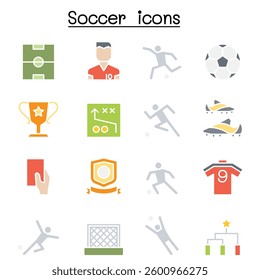 Soccer ,Football icon set in flat color style