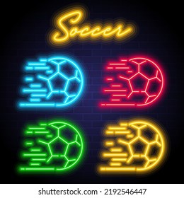Soccer football icon set with neon light glowing effect