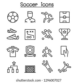 Soccer ,Football Icon Set In Thin Line Style