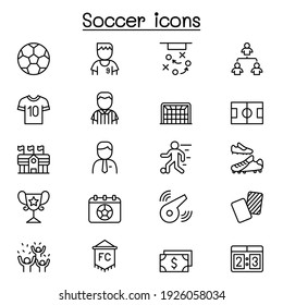 Soccer, football icon set in thin line style