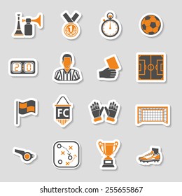 Soccer and Football Icon Sticker Set for Flyer, Poster, Web Site. Vector Illustration.