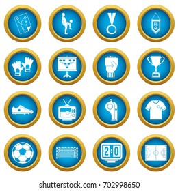 Soccer football icons blue circle set isolated on white for digital marketing