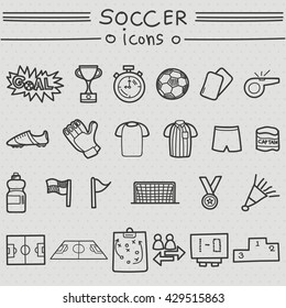 Soccer, Football icons drawn set. Vector illustration of sun, moon, star, cloud, rain, lightning,wind, snow, rainbow, star, umbrella