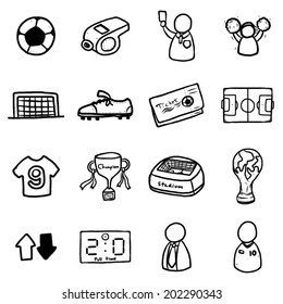 soccer or football icons set / cartoon vector and illustration, black and white, hand drawn, sketch style, isolated on white background.