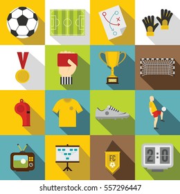 Soccer football icons set. Flat illustration of 16 soccer football vector icons for web