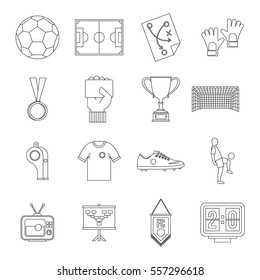 Soccer football icons set. Outline illustration of 16 soccer football vector icons for web