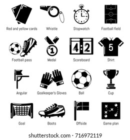 Soccer football icons set. Simple illustration of 16 soccer football vector icons for web