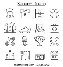 Soccer  & Football icons set in thin line style