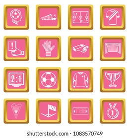Soccer football icons set vector pink square isolated on white background 