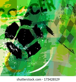 soccer / football illustration, free copy space, with soccer ball, grungy 