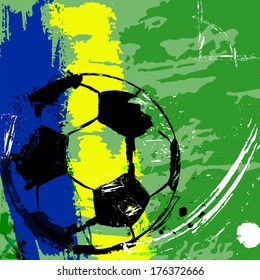 soccer / football illustration, free copy space, with soccer ball, grungy 