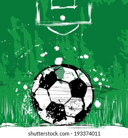 soccer / football illustration, free copy space, with soccer ball, grungy 