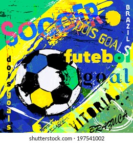 soccer / football illustration, free copy space, with soccer ball, grungy 