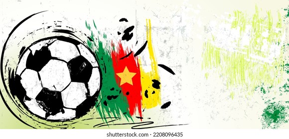 soccer or football illustration for the great soccer event with paint strokes and splashes, kamerun national colors