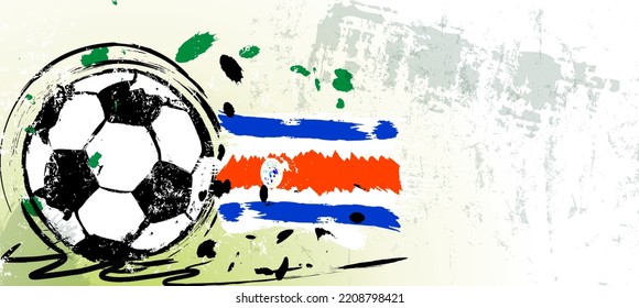soccer or football illustration for the great soccer event with paint strokes and splashes, costa rica national colors
