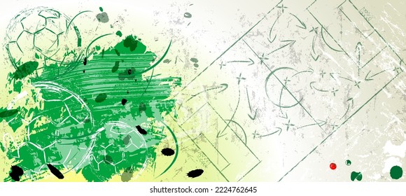 soccer or football, illustration for the great soccer event, with paint strokes and splashes, grungy mockup, free copy space