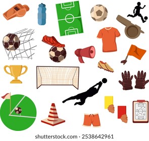 Soccer Football Illustration Icons Set, Sports Equipment