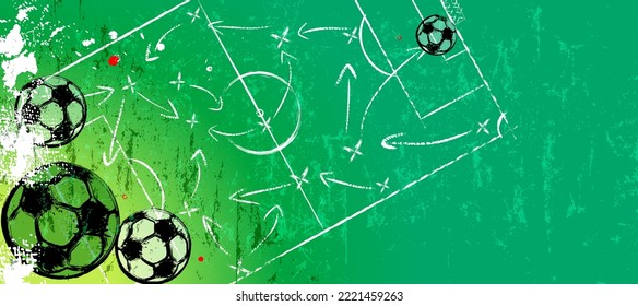 soccer, football, illustration with paint strokes and splashes, grungy mockup, great soccer event, free copy space