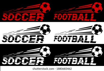 soccer, football lettering broken by flying soccer ball. Sport equipment. Active lifestyle. Vector