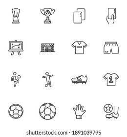 Soccer, football line icons set, outline vector symbol collection, linear style pictogram pack. Signs, logo illustration. Set includes icons as award cup, referee penalty card, soccer player, ball