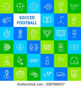 Soccer Football Line Icons. Vector Thin Outline Sport Symbols.