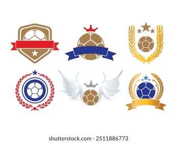 Logotipo do campeonato de futebol emblema do torneio em vermelho dourado cor azul com escudo fita liga projeto do clube