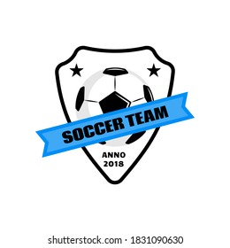 Soccer football logo design with ball on shield. Simple vector soccer label or emblem. Football, soccer logo badge championship vector colorful.