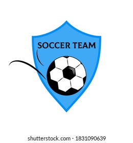 Soccer football logo design with ball on shield. Simple vector soccer label or emblem. Football, soccer logo badge championship vector colorful.