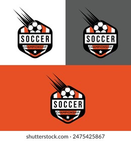 Soccer Football logo design - Sports logo | Soccer orange color Football Badge Logo Design Templates | Sport Team Identity Vector Illustrations, Football logo