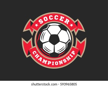 Soccer football logo, emblem designs templates on a dark background