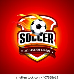 Soccer, football logo. Fire Red and black soccer football badge logo design template, sport logotype template. Soccer Themed T shirt. Football logo. Vector illustration.