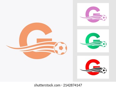 Soccer Football Logo On Letter G Sign. Soccer Club Emblem Concept Of Football Team Icon 
