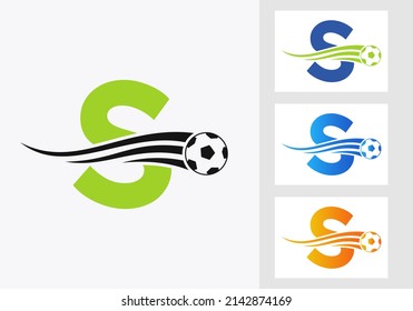 Soccer Football Logo On Letter S Sign. Soccer Club Emblem Concept Of Football Team Icon 