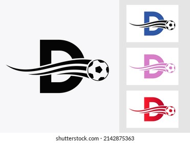 Soccer Football Logo On Letter D Sign. Soccer Club Emblem Concept Of Football Team Icon 